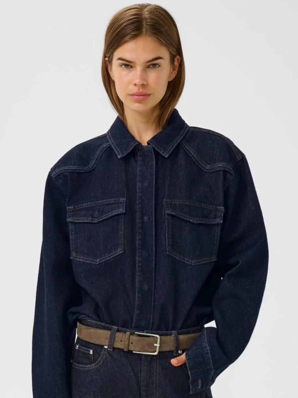 Dark Indigo Button-Down Denim Shirt